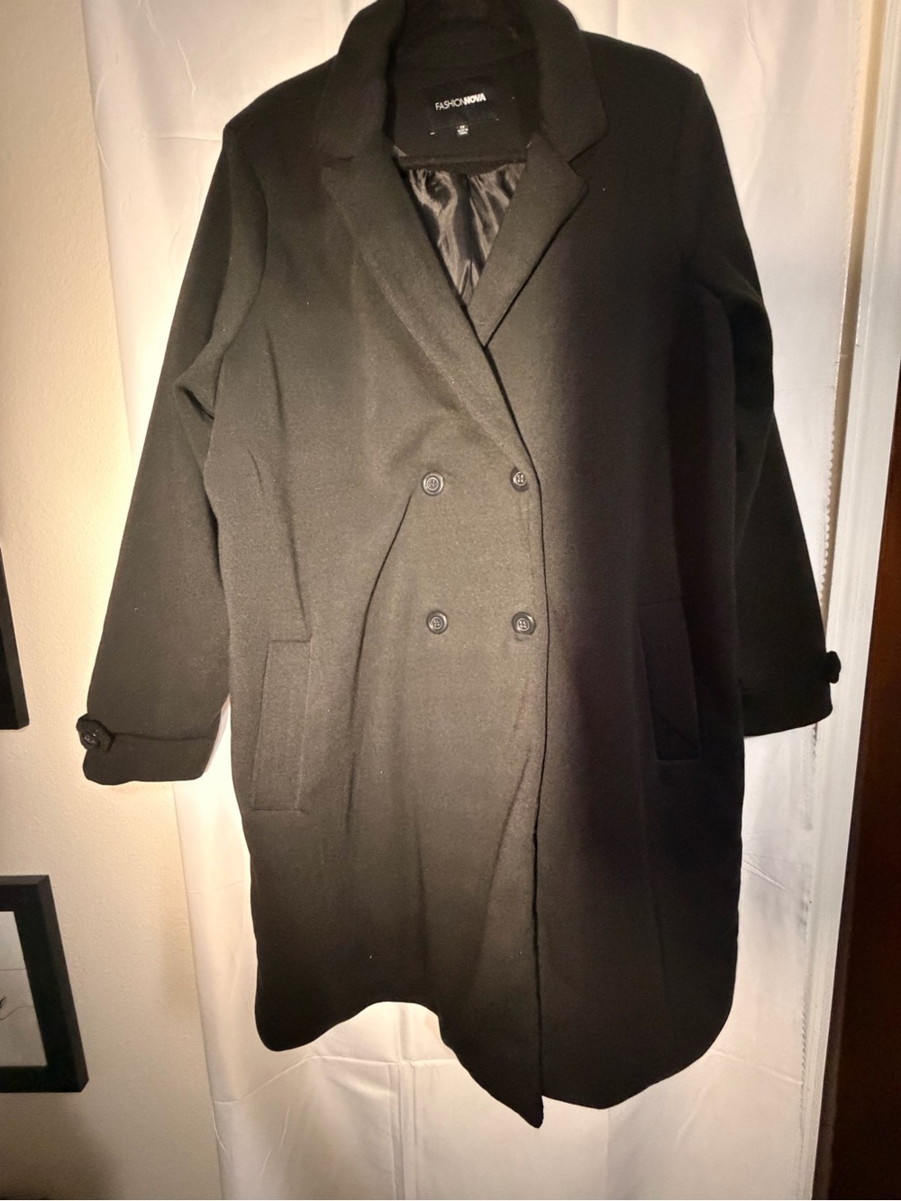 Fashion Nova Women's Black Double-Breasted Coat